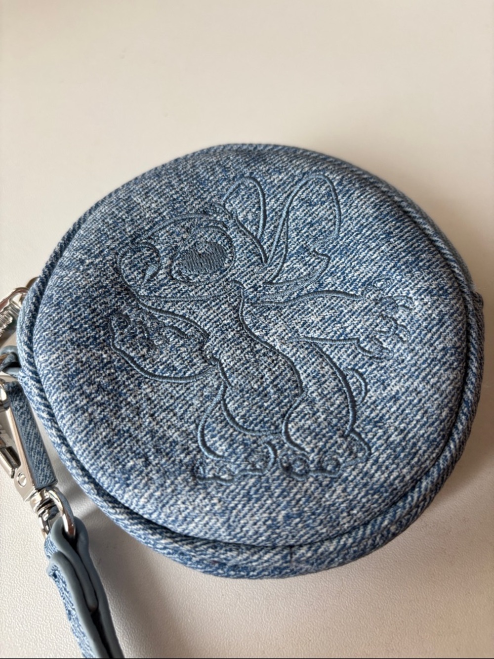 Disney loungefly Round Light Blue Denim-Effect Stitch wallet